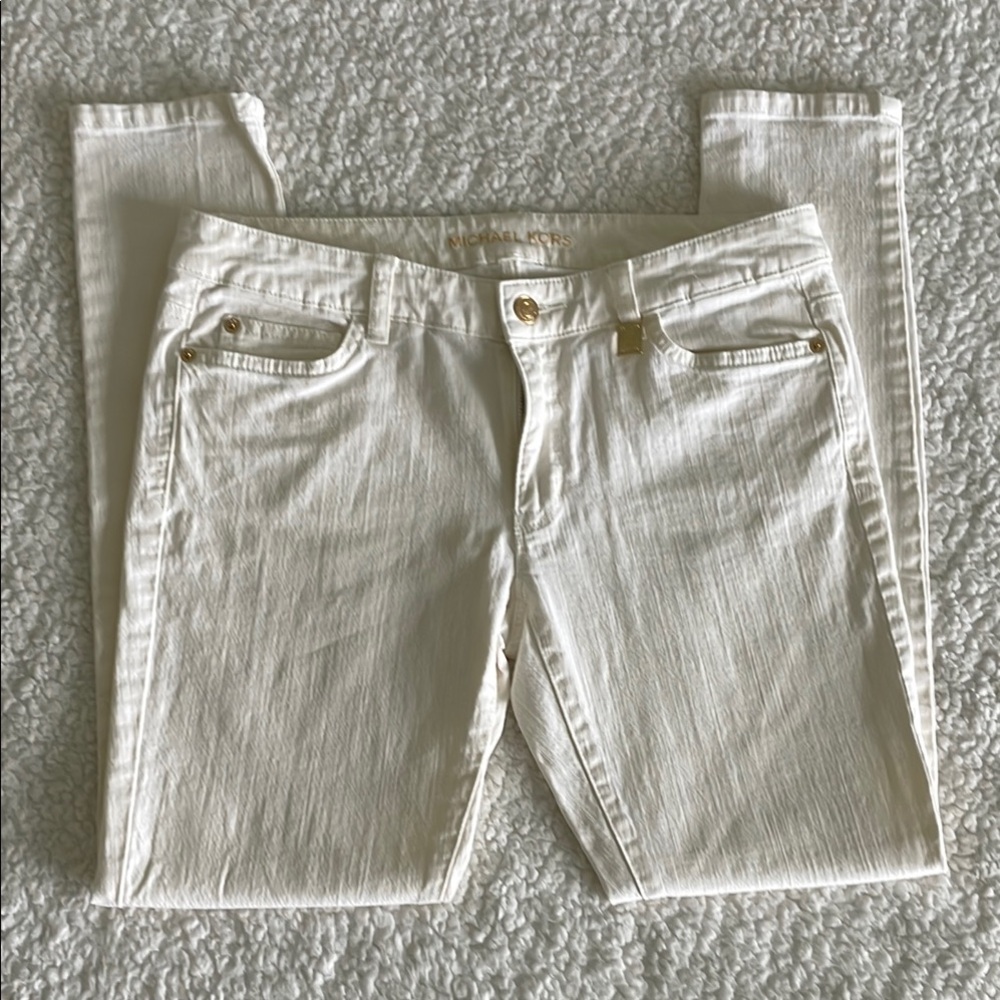 Michael Kors Skinny Jeans off white/cream gold accents size 6